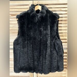 Coaco Reversible Black Faux Fur Vest Nylon Ribbed Puffer Gilet Pockets Medium